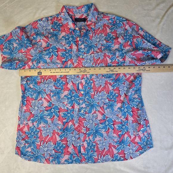 Vineyard Vines Shirt Mens XL Pink Blue Floral Hawaiian Aloha Vacation Button Up - Picture 5 of 11